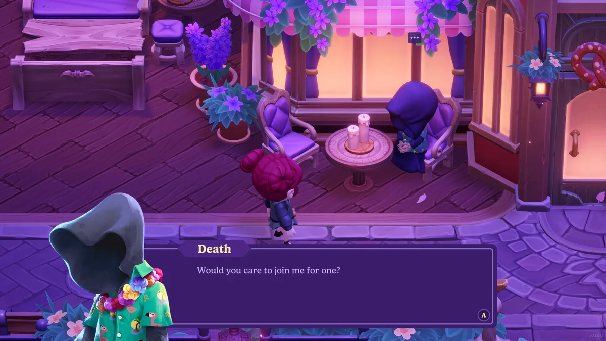 Death speaking with the player in an early Moonlight Peaks scene